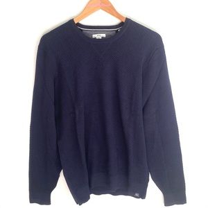 Brax‎ Mens XL Navy Patch Chunky Knit Rick Merino Wool Crewneck Sweater Pullover